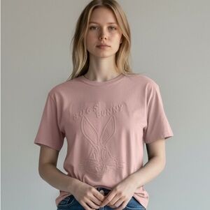 Looney Tunes Bugs Bunny Womens Pink Graphic Tee. Silicon Embossing. Size M.